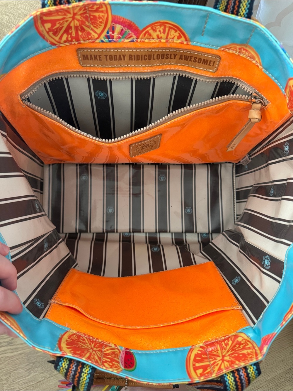Consuela Turquoise Citrus Print Tote with Multicolor Tassel - Picture 2 of 3